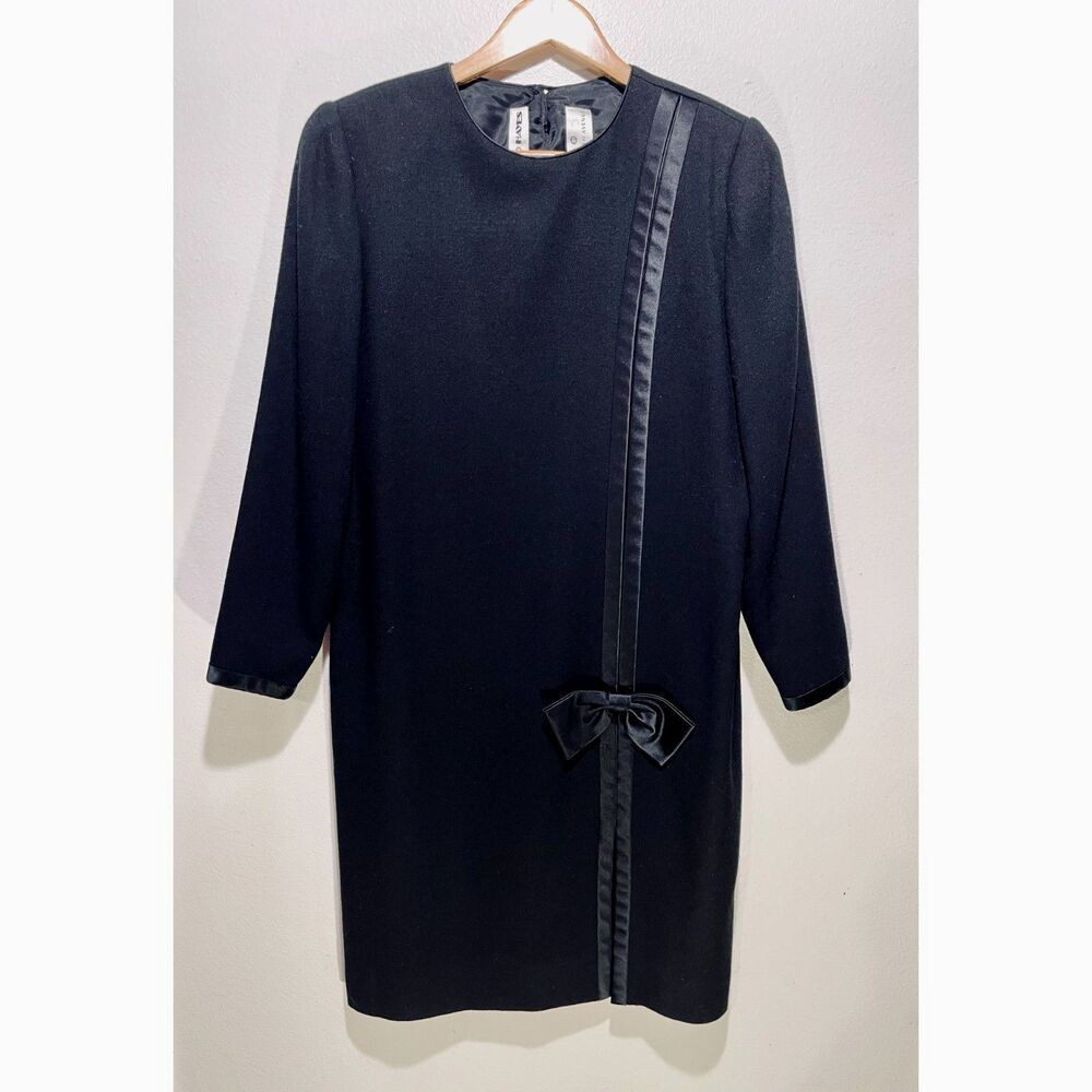 David Hayes wool dress VTG Saks fifth avenue USA classic black winter women 12